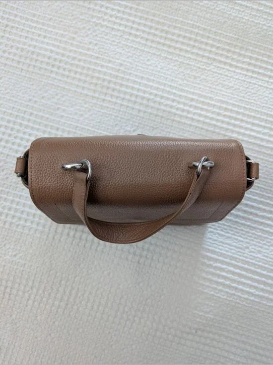 Genuine Leather Sand Structured Satchel Bag Top Handle Crossbody - Picture 6 of 13